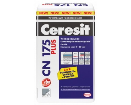Смесь Церезит (Ceresit) CN175 самовыравнивающаяся для выравнивания пола и устройства стяжек внутри зданий, толщ. 3-60мм, 25кг