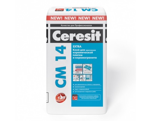 Клей для плитки и керамогранита Церезит СМ14 Экстра (Ceresit CM14 Extra) для внутренних и наружных работ, 25кг