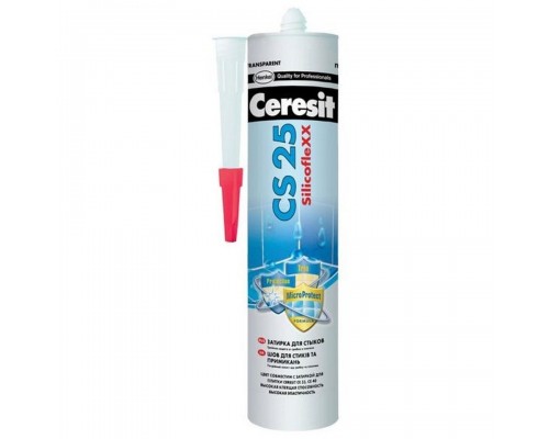 Затирка-герметик Церезит (Ceresit) CS25 (прозрачный) силиконовая, 280мл
